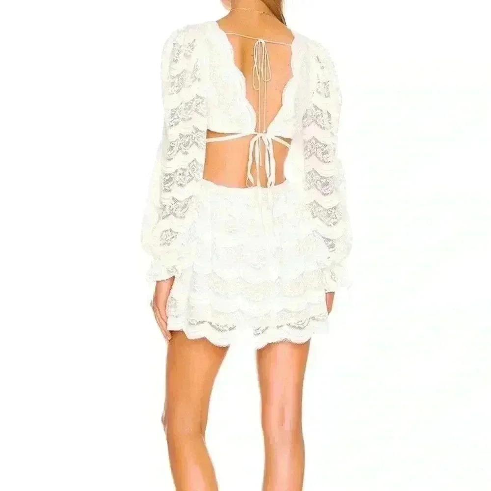 For Love and Lemons Long Sleeve Mimi Dress White Size XL- B02 - Picture 13 of 13